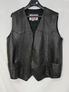 EUC Vintage Route 66 Highway Leather Black Vest Harley Davidson Embroidery Sz 54